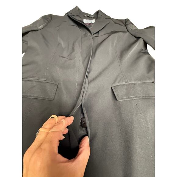 NEW!! "ANN TAYLOR" Black Trench Coat SZ XL 14P Button Up Old Money Classy Goth - Picture 6 of 16